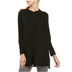 NWOT Eileen Fisher Mandarin Collar Long Organic Jersey Shirt Black Petite M